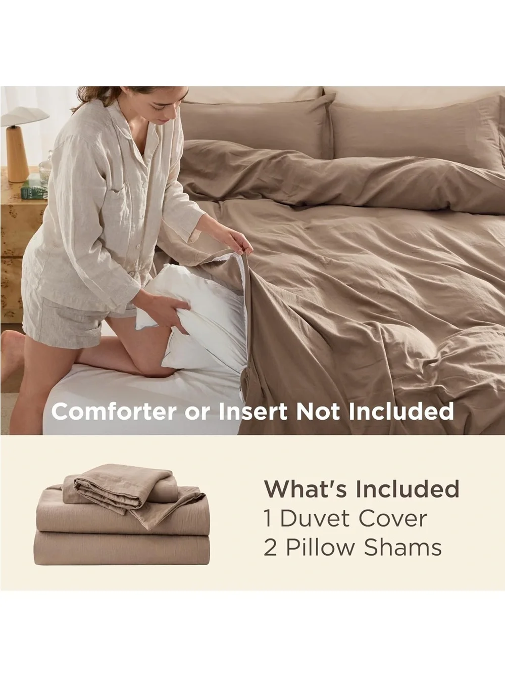 NEW Bedsure Prewashed Duvet Cover King, Cotton-Like Soft Bedding Set, Brown